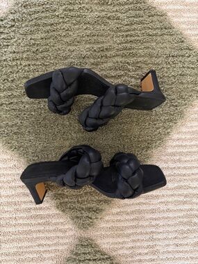 H&M Black Braided Double-Strap Block Heel Sandals